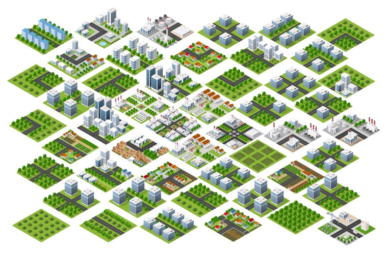 city module creator isometric concept of urban vector image