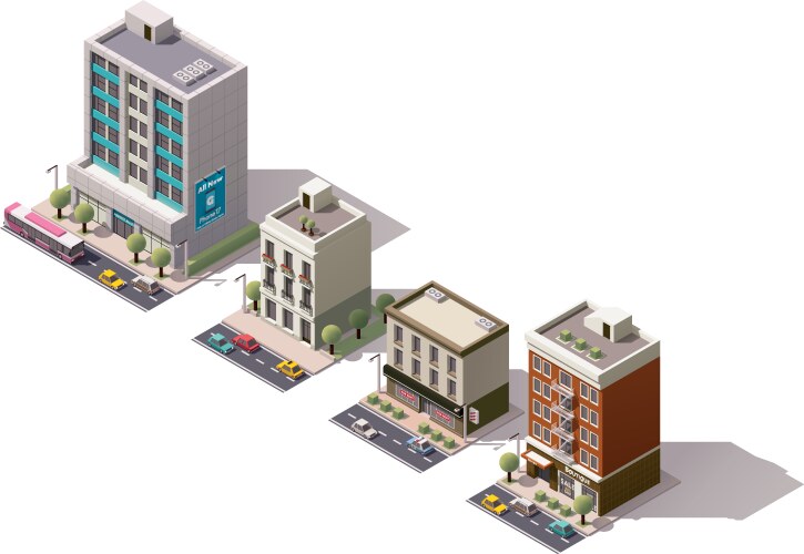 City buildings icon set Royalty Free Vector Image