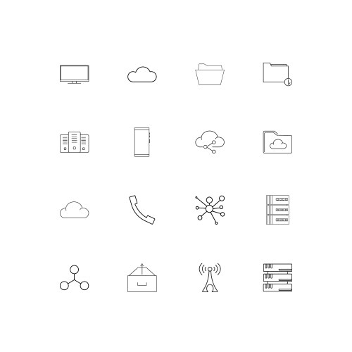 Network and database linear thin icons set vector image