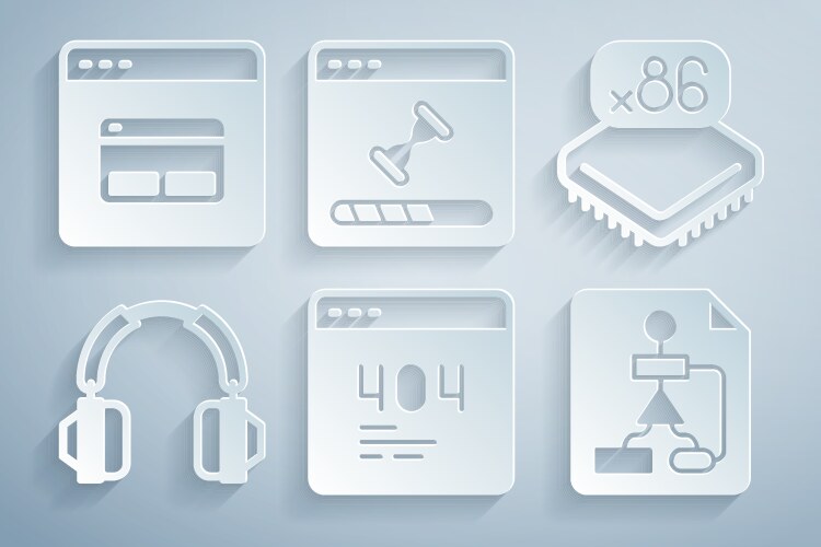 Set page with a 404 error processor microcircuits vector image