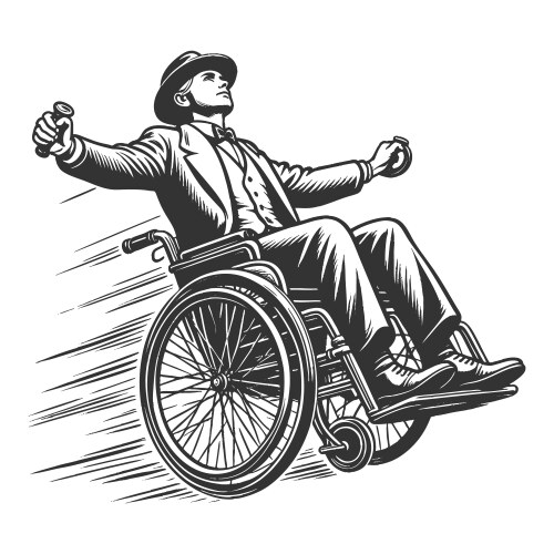 Confident man speeding in wheelchair Vector Image