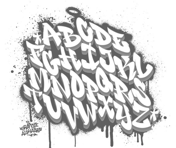 handwritten graffiti font alphabet on spray paint vector image