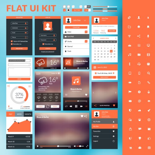 Set of flat design ui elements for website vector image