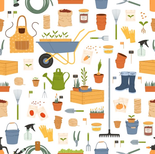 Farm gardening tools seamless pattern background Vector Image