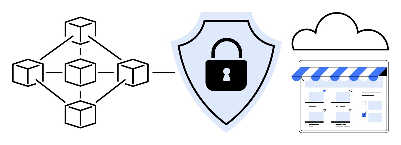 Blockchain data transfer with secure encryption vektorbild