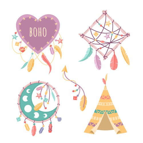 Flat boho elements collection Royalty Free Vector Image