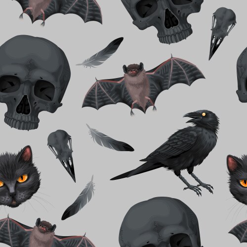 Raven and Skull Seamless Pattern Vector Image