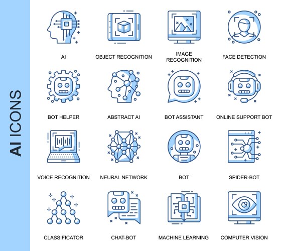 Thin line artificial intelligence icons set vector image