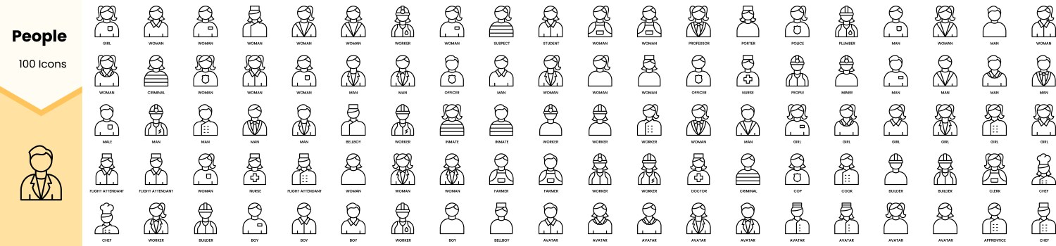 Set of people icons simple line art style vector image