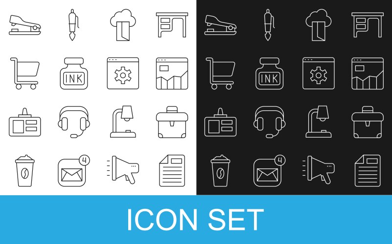 Set line file document briefcase graph chart vector image