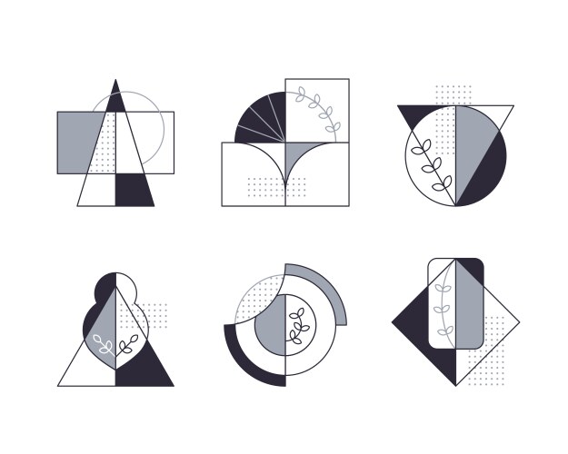 Graphical compositions with line tree icons set vector image