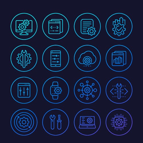 Development configuration service api line icons vector image
