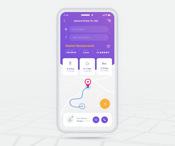 Map gps navigation app ux ui concept mobile vector image