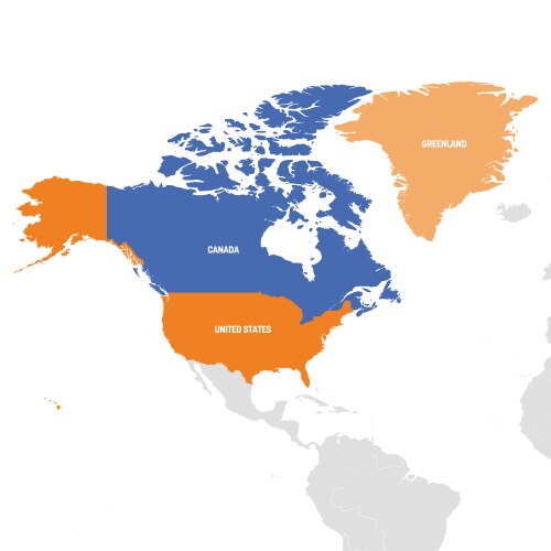 North america region map countries in northern Vector Image
