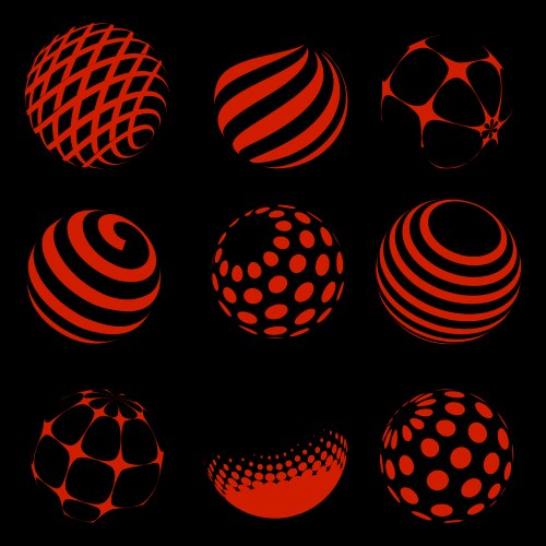 Halftone black and white sphere set Royalty Free Vector
