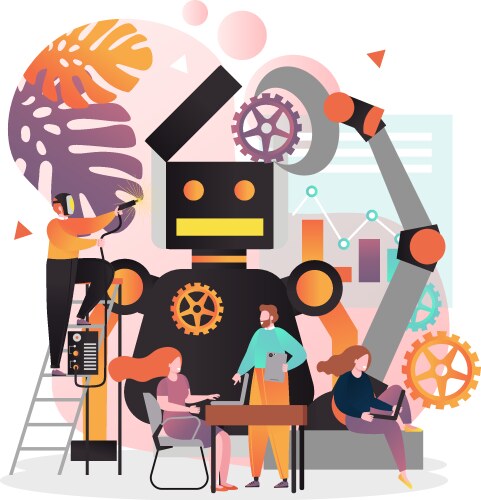 Robot creating concept for web banner vector image