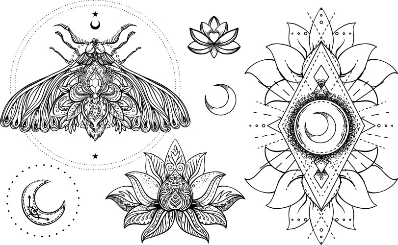 Set ornamental boho chic style elements Royalty Free Vector
