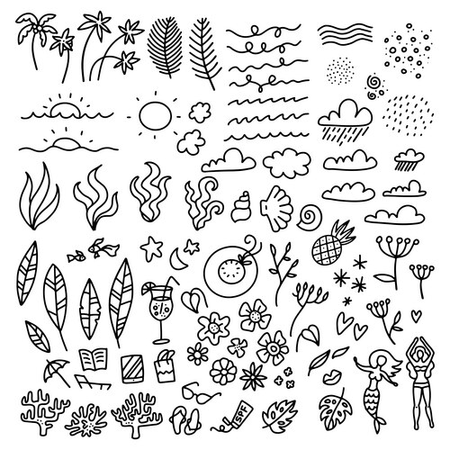 Summer Line Art Doodle Set Vector Image