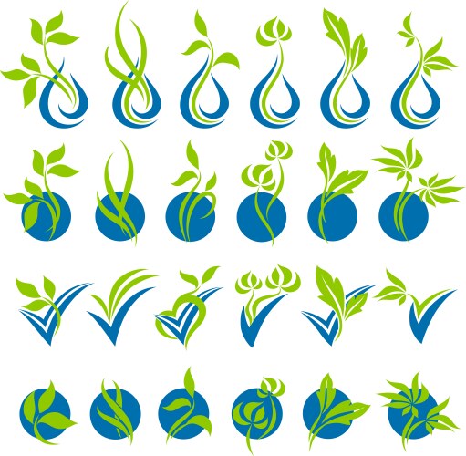 Drops and leaves - logo template set Royalty Free Vector
