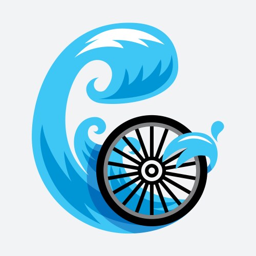 bicycle fly water wave ball icon vector