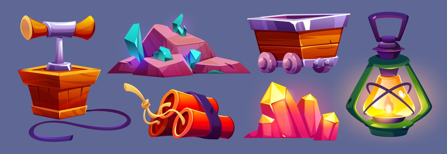 Mining game assets set Royalty Free Vector Image
