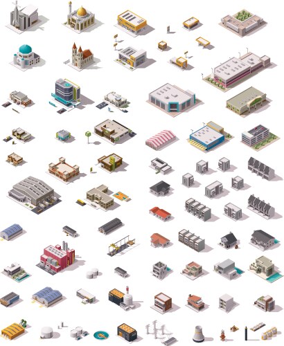 City buildings icon set Royalty Free Vector Image