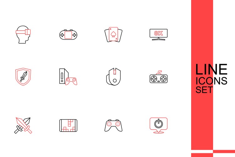 Set line power button game controller or joystick vector image