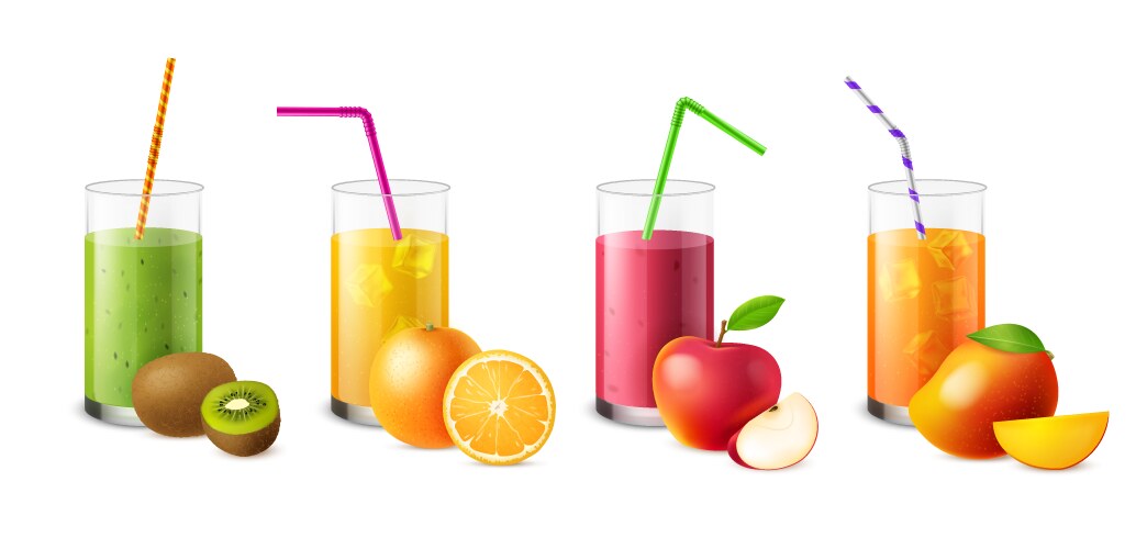 fruit smoothies realistic glasses with juices vector image