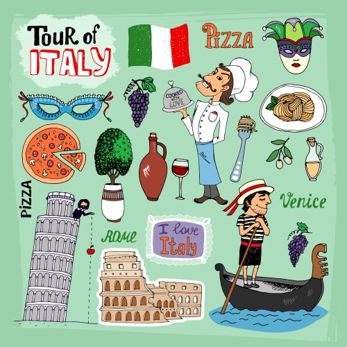Italy Travel Icons Vector Image