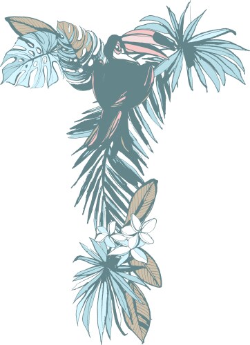 Tropical Letter T Palm Leaf Pattern Vector Image