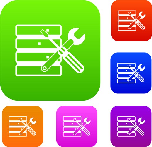 Database with screwdriverl and spanner set vector image