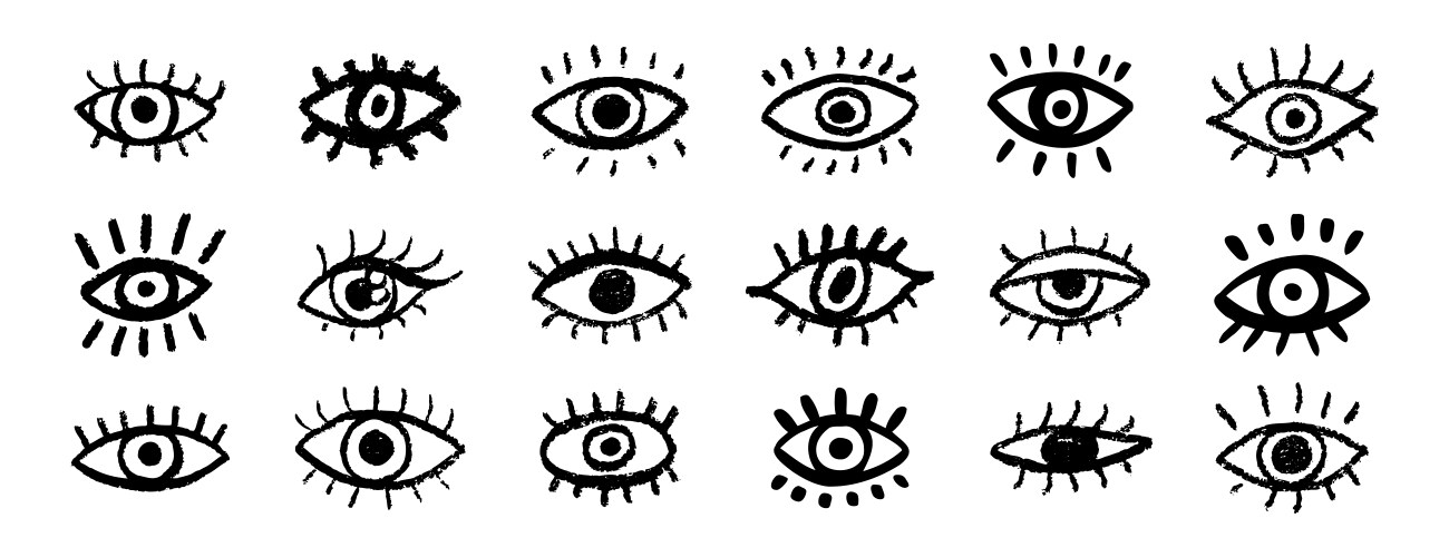 Grunge eyes hand drawn doodle icon set open black Vector Image