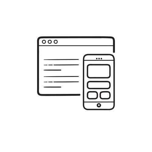 Smartphone coding and webpage hand drawn outline vector image