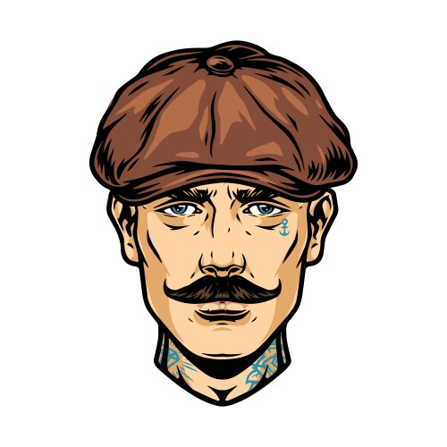 Trendy mustached man head with tattoos Vector Image