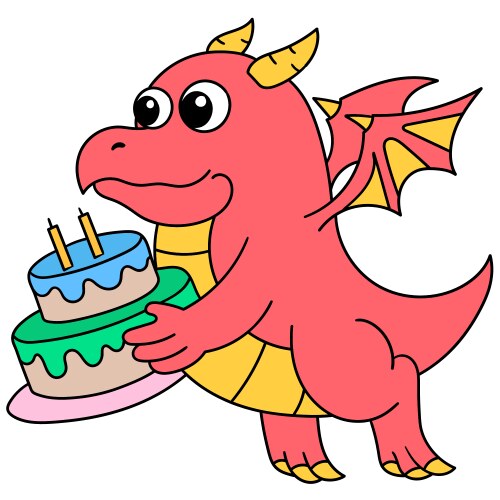 Cute Dragon Delivers Birthday Cake Vector Image
