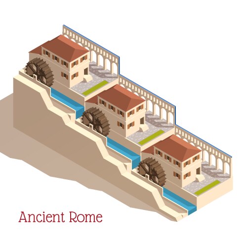 Ancient rome isometric watermills vector image