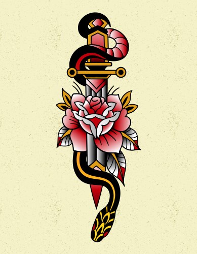 Snake knife tattoo traditional Vector Image