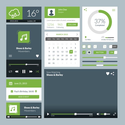 Flat UI Element Set - Website & App vector image
