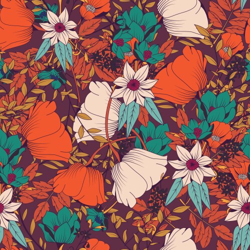 Floral hand drawn seamless pattern with flowers Vector Image