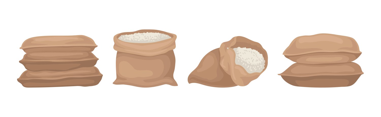 Burlap sacks with rice or bulk stock set Vector Image