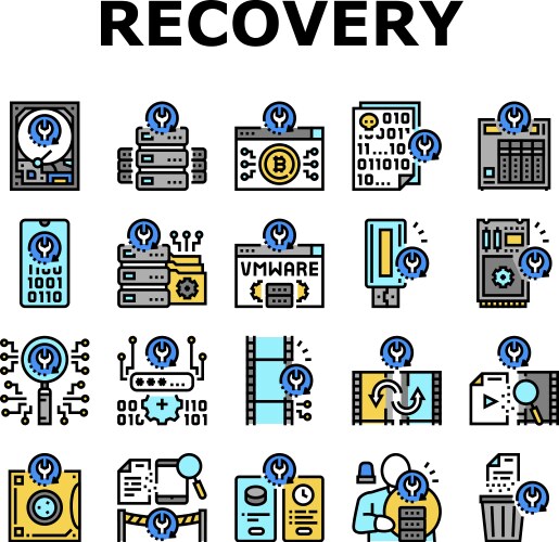 Data recovery computer processing icons set vektorbild
