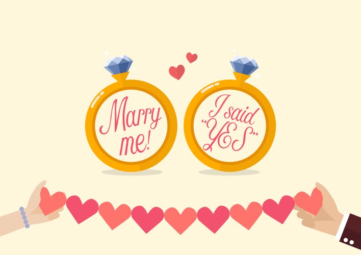 Marry me and i said yes with hands holding line vector image