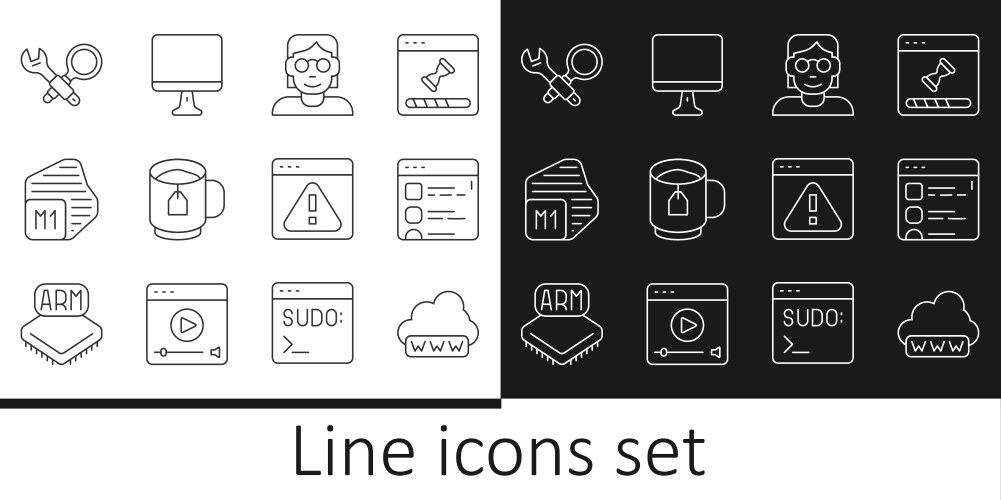 Set line web development browser files hacker vector image