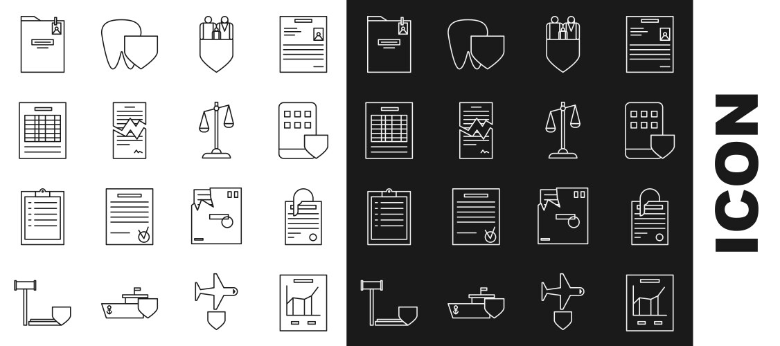 Set line document with graph chart file vector image