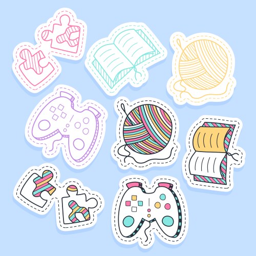 Set of hobby different element stickers pins vector image