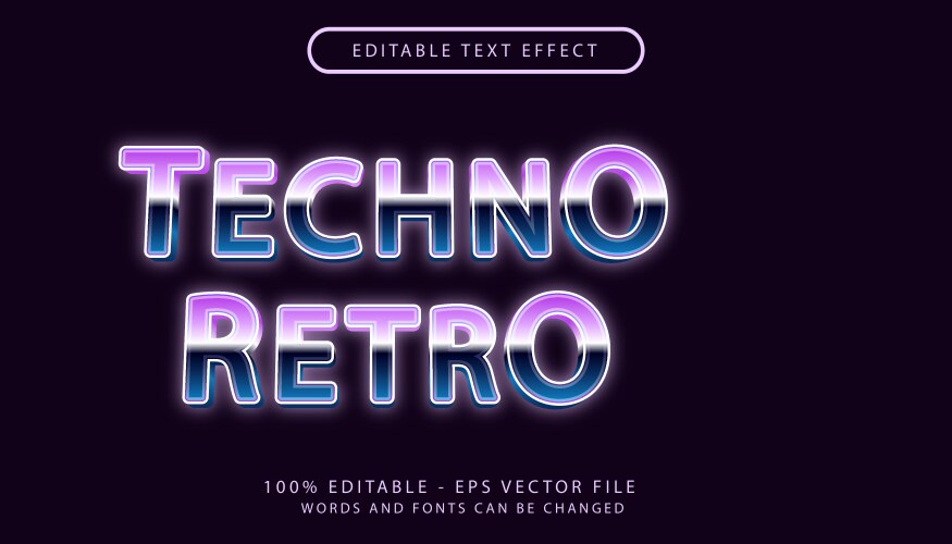 Techno retro 3d text effect and editable Vector Image