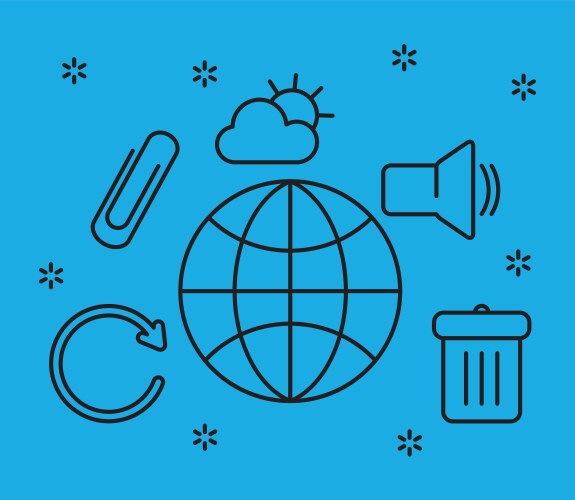 Global sphere with ui ux icon set line style vector image