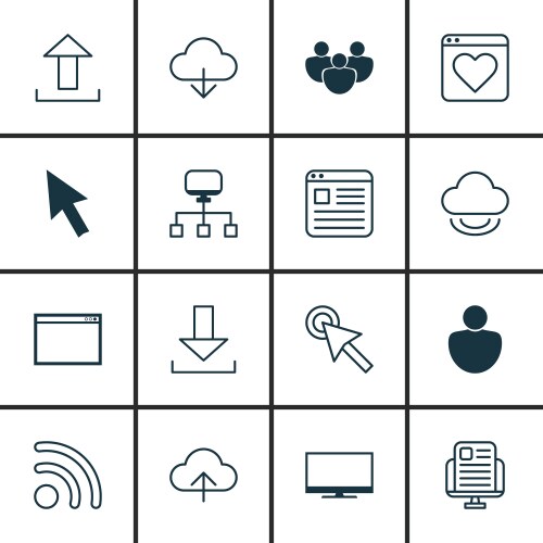 Set of 16 world wide web icons includes mouse vektorbild