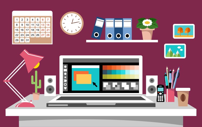 Vector Images Work Table Workplace table Royalty Free Vector Image - VectorStock