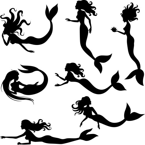 Mermaid Silhouette Set Vector Image